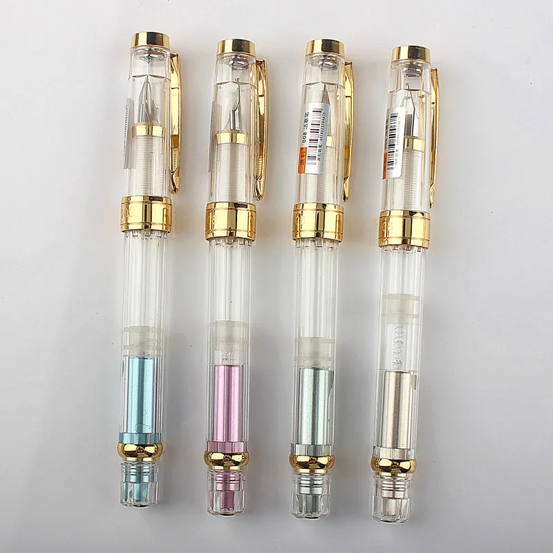 

1PCS Set 008 Piston Calligraphy Brush Pen Transparent F /EF Nib Silver Trim Art Drawing Writing Gift Ink Pen