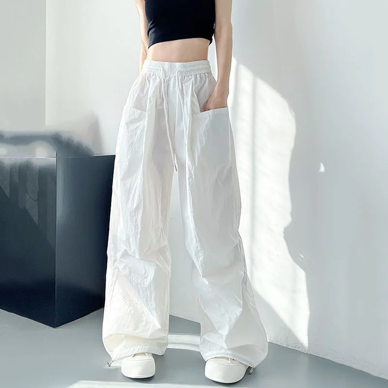

Женские мешковатые брюки в стиле ретро, лето 2025, тонкие дышащие брюки с парашютом, широкие брюки с карманами на шнурке
