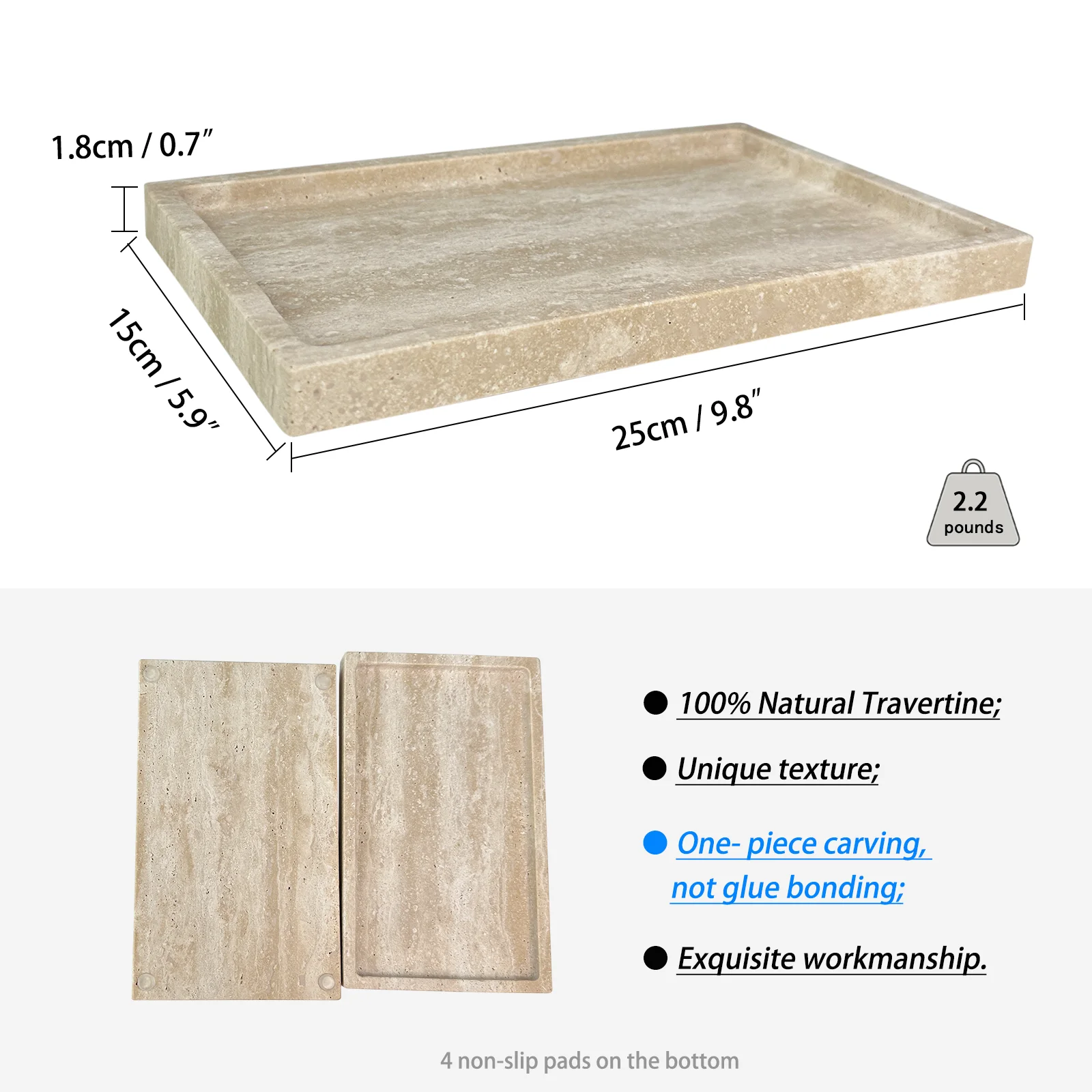 Natural Travertine Tray Marble Vanity Tray for Bathroom/Kitchen/Dresser (Beige Travertine, 10