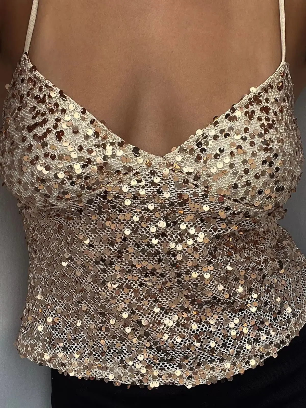 المرأة الترتر السباغيتي حزام القمم الخامس الرقبة أكمام مفتوحة الظهر سباركلي المحاصيل بروتيل الصيف تانك القمم الشارع الشهير #4