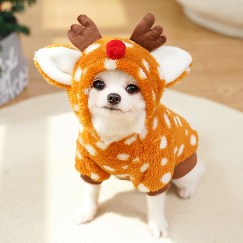 Moda animal de estimação inverno quente elk roupas bonito dos desenhos animados cães gatos casaco hoodies traje para animais de estimação filhote de cachorro gato roupas pet suprimentos presentes