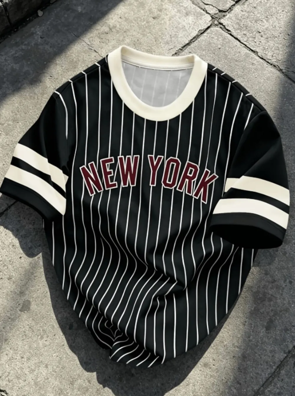 American style new men's summer New York striped letter print soft and breathable round neck T-shirt outdoor street top