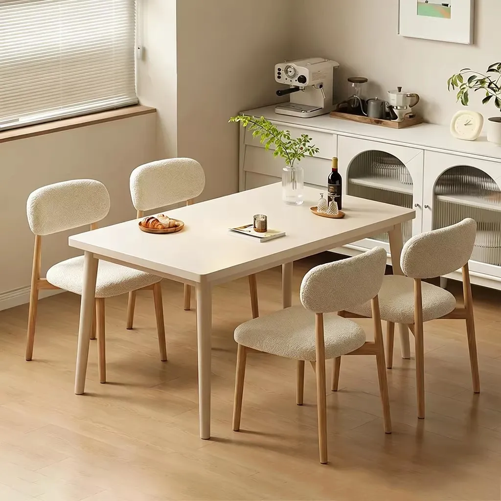 Dining table: Dining table: small apartment, white rectangular, large table and chair combination