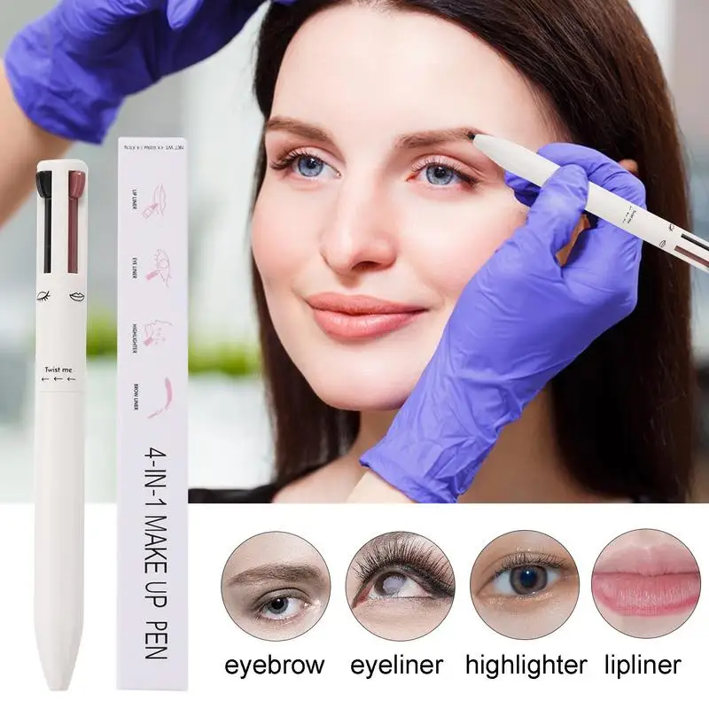 Stylo de maquillage pour les yeux avec eye-liner et surligneur, 4 en 1, vepliner pour sourcils, haute pigmentation, beauté du visage, outil cosmétique pour femme