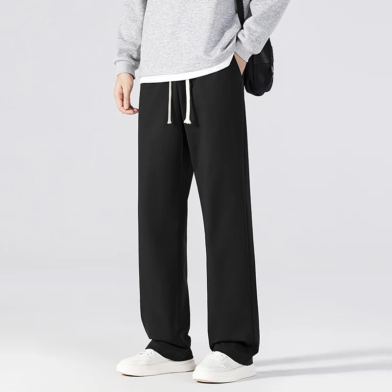 الصيف الكورية الرجال السراويل خفيفة ورقيقة البوليستر مرونة الخصر شبه واسعة فضفاض بنطلون ثنى دعوى السراويل الربيع الذكور بناطيل كاجوال #4