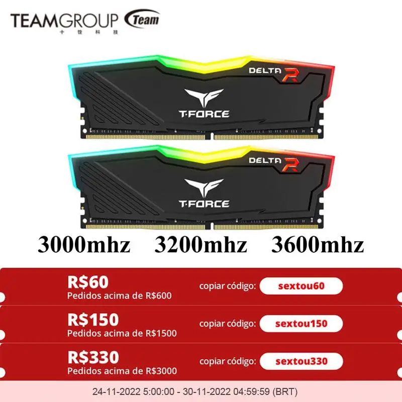 New TEAMGROUP Memory Delta RGB DDR4 8GB 16GB 3200MHZ 3600MHZ 16GB 3000MHz (PC4-24000) Desktop Gaming Module Ram