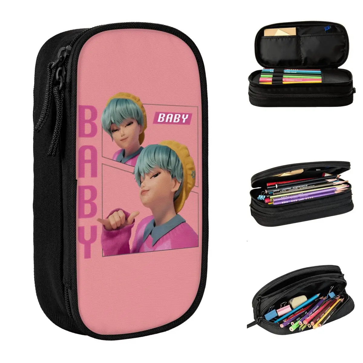

Aesthetic Pencil Case Baby Saja Kpop Demon Hunters Pencil Box School Pencil Cases Girls Boys Double Layer Stationery Organizer