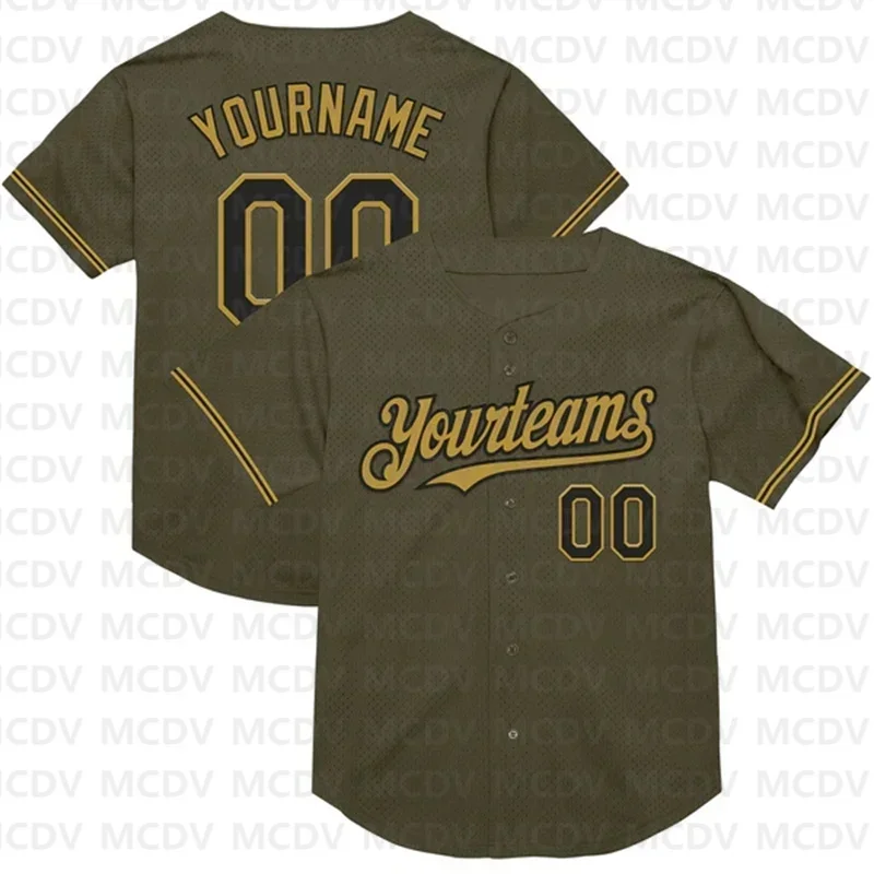 

Custom Olive Black-Cream Mesh Authentic Throwback Salute To Service Baseball Jersey Printed Casual Team Shirts Unisex Tops