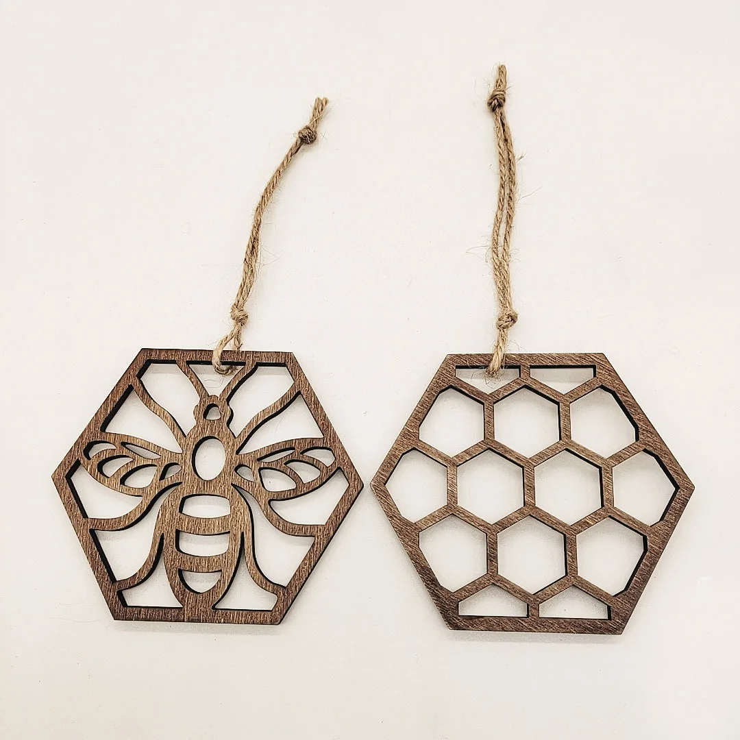 New Hive Bee Wooden Coaster Honeycomb Design Cup Pad Hollow Hex Tabletop Pad Home Decor Bee Lovers Collection Housewarming Gifts