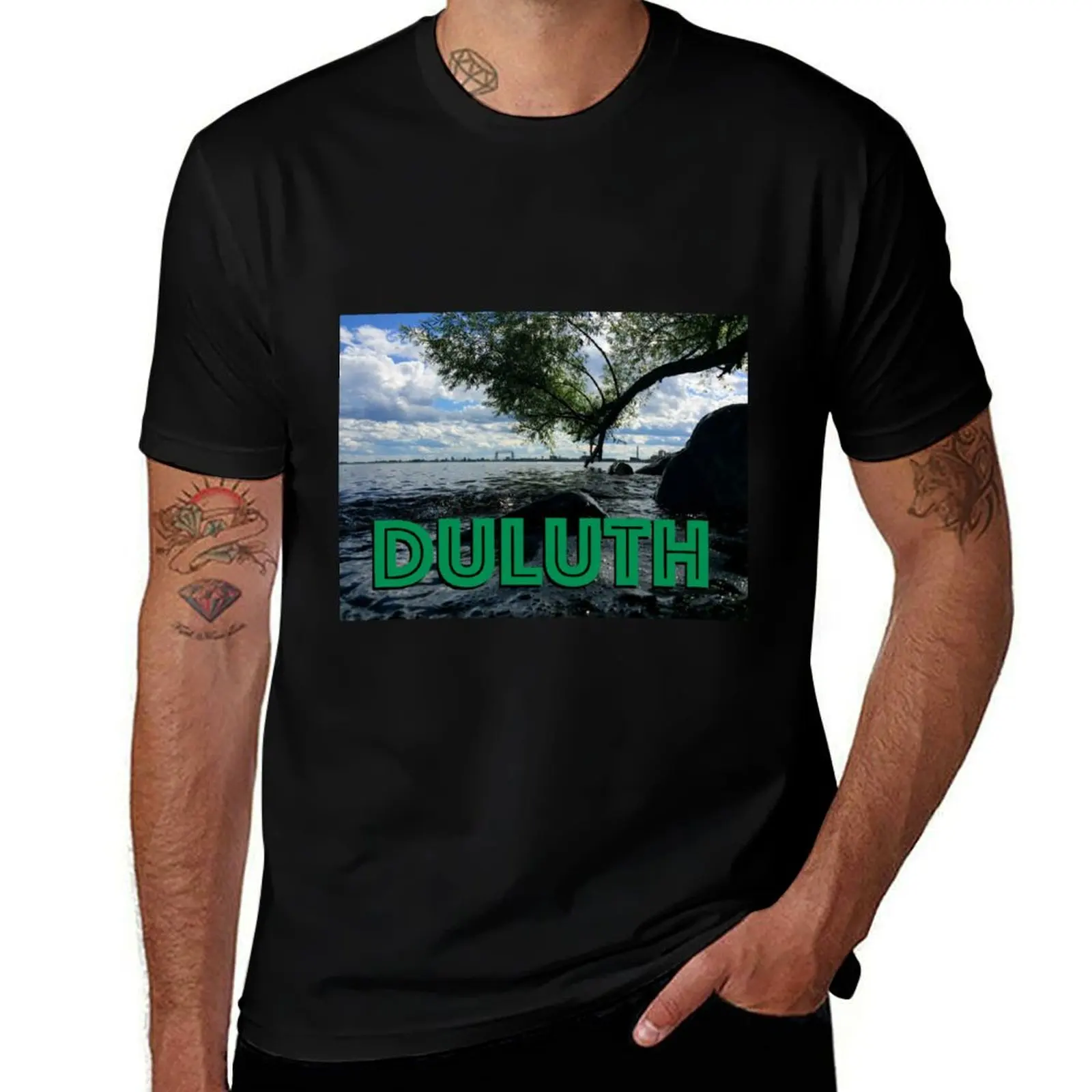

Duluth Aerial Lift Bridge/Lake Superior Landscape T-Shirt boys whites hippie clothes mens graphic t-shirts funny