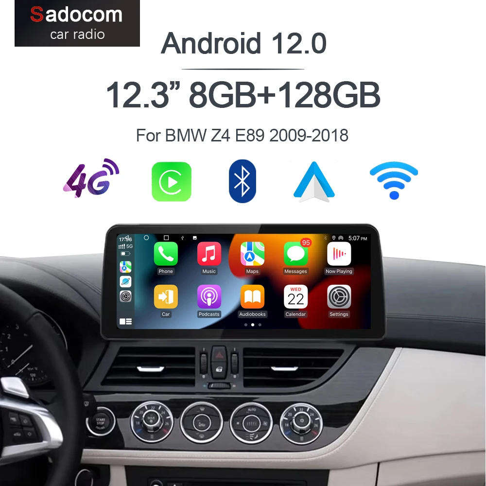 

12,3 "беспроводной Carplay Android 12,0 8G + 256G 8-ядерный GPS автомобильный радиоплеер мультимедийный аудио стерео Wi-Fi для BMW Z4 E89 2009-2018