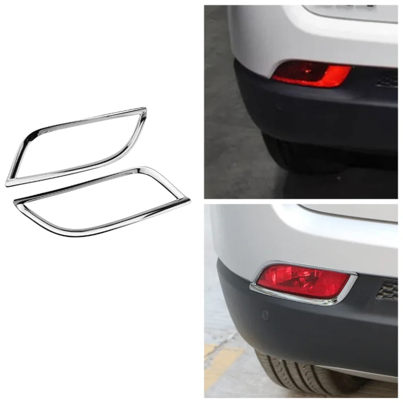 2pcs ABS Chrome Car Accessories Tail Foglight Bezel Trims Rear Bumper Fog Light Lamp Cover Trim for Jeep Compass 2017 -2023