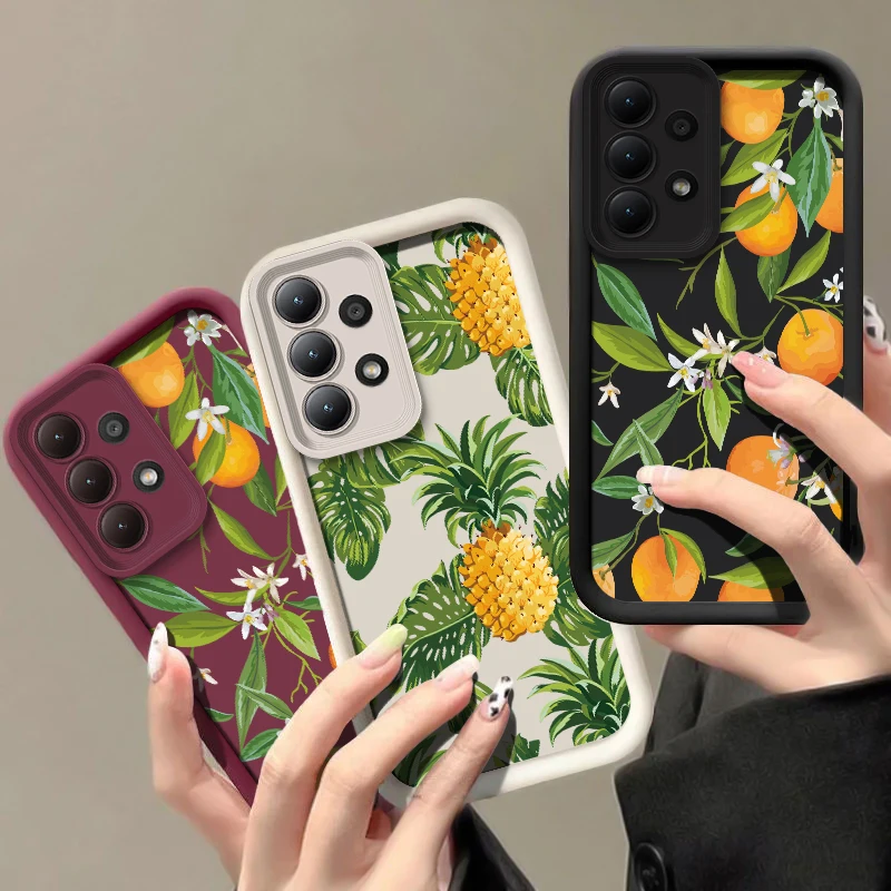 حافظة لهاتف سامسونج جالاكسي A07 A22 A12 A51 A71 A21S A31 A06 A05 A05S A04E A04S A03 Core A32 زهرة ناعمة برتقالية أناناس كابا #1