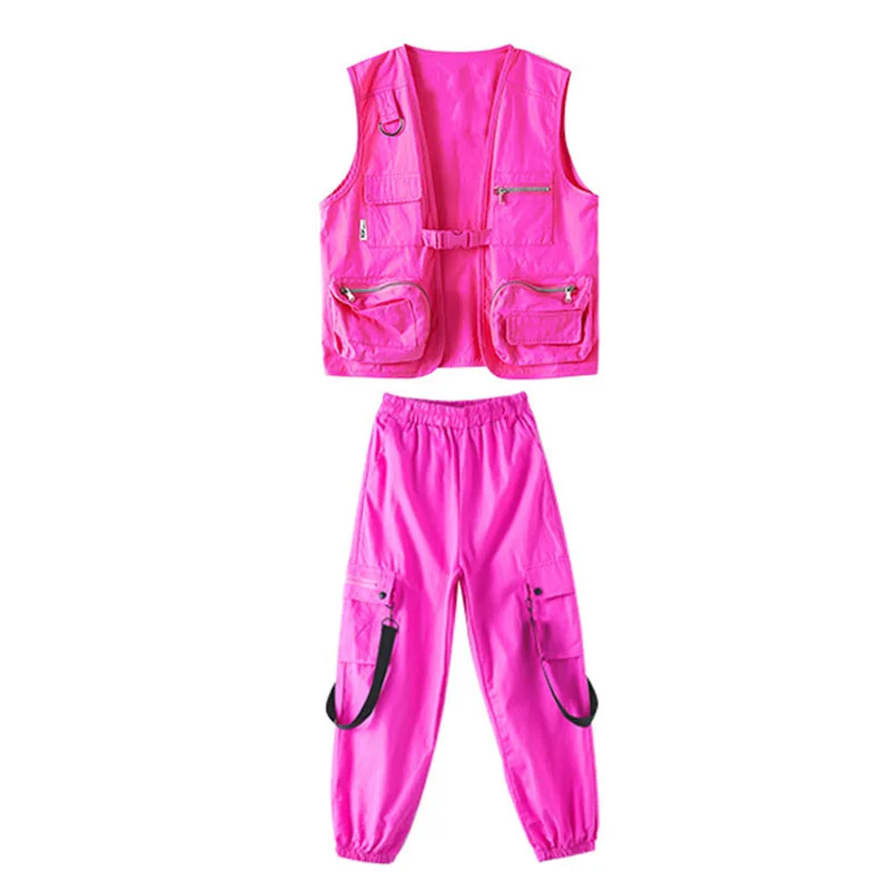 Kid Hip Hop Clothing Rose Sleeveless Jacket Vest Casual Strap Cargo Jogger Pants Shorts for Girl Boy Jazz Dance Costume Clothes