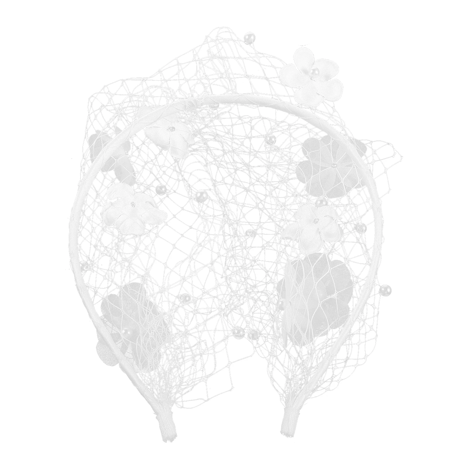 

Bridal Mesh Veil Headband Faux Pearl Floral Embellishments Elegant Wedding 1920s Fascinator Tea Party Cocktail