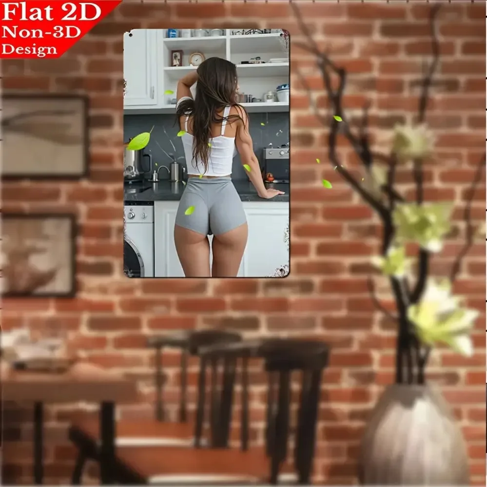 Retro Woman Silhouette Metal Wall Sign 8x12 Inch, Aluminum Art Decor for Home Bar Cafe Man Cave, Pre-Drilled Easy Hang