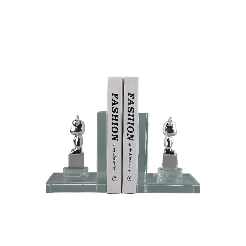 for European Light Luxury Resin Violent Bear Crystal Bookend Decorative Ornament for Study Entrance Hotel Home Book