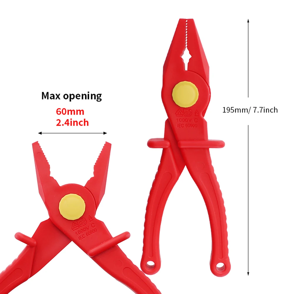 7.7 Inch VDE Insulated Plier Flat Nose Plastic  Crimper 1000V Electrician Plier Multi-Functional High Voltage Electrician Plier