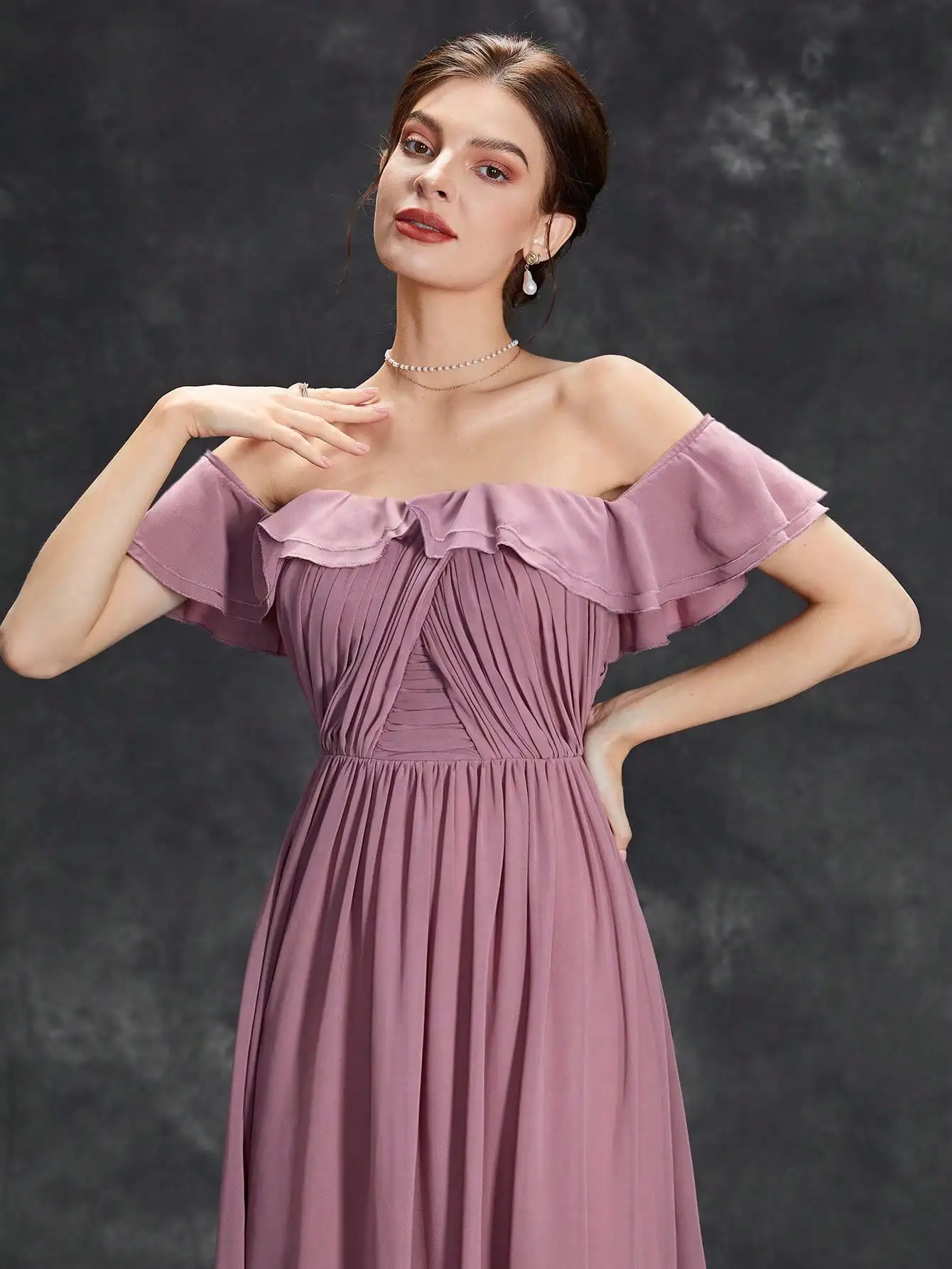 Mgiacy Flounce collar irregularly pleated chiffon full skirt Evening gown Ball dress Party dress