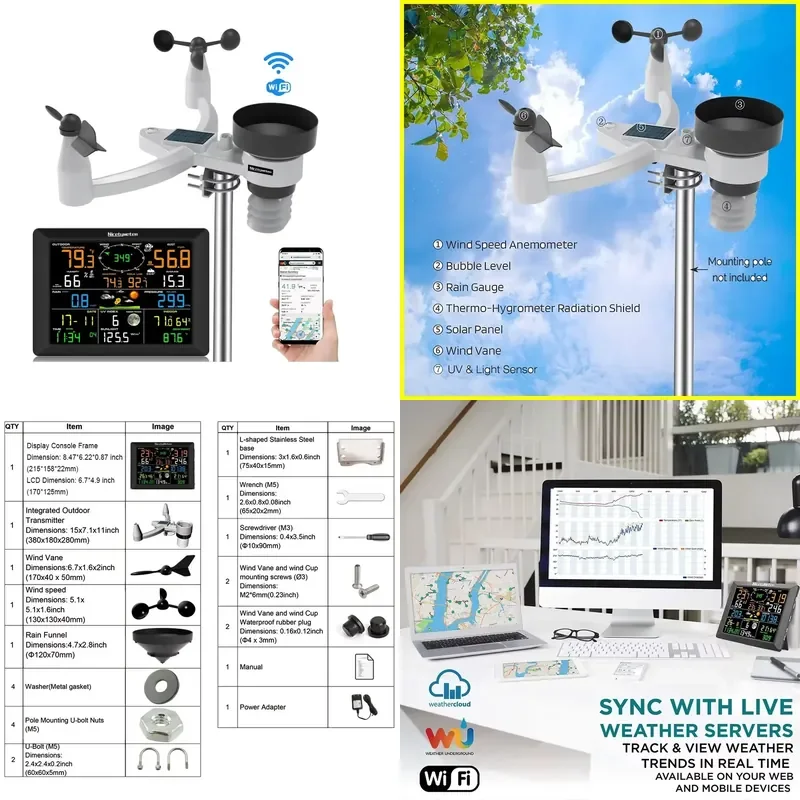HEDAO FT0310-0250T 7 in 1 Lcd Display Wifi Weather Station With Wind Direction Automatic Weather Station