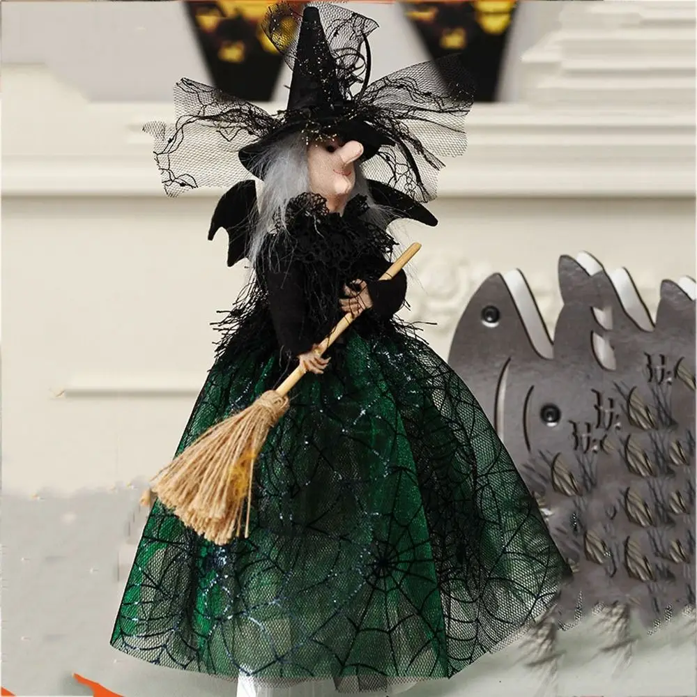 

2025 Festival High Quality Halloween Witch Doll Decoration Crafts Silk Witch Haunted House Doll Scary Black Haunted House