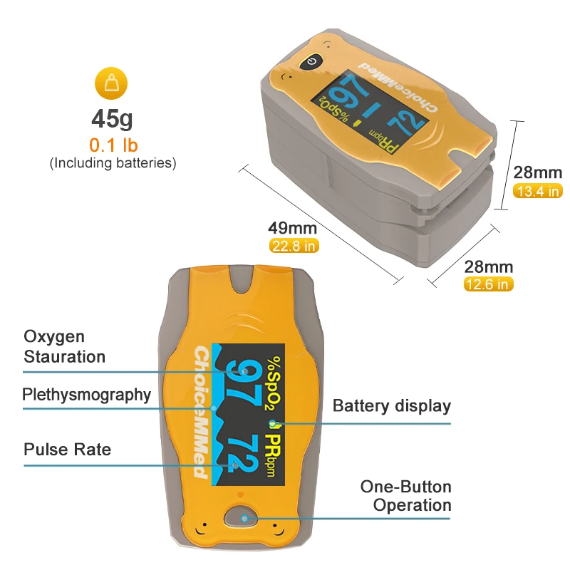 ChoiceMMed Medical Child Finger Pulse Oximeter SPO2 Blood Oxygen Monitor Pediatric Pulse Oxiometer Finger OLED Digital Oximetro