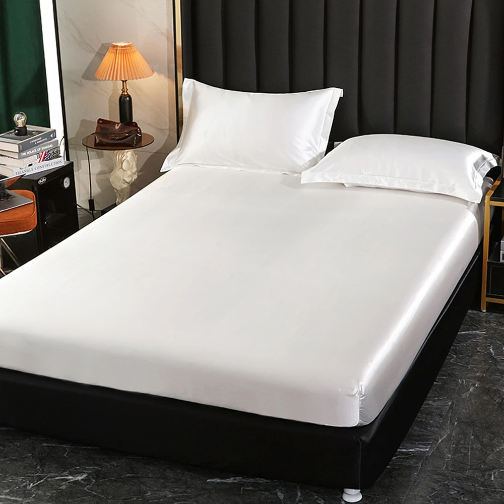 Fitted Sheet High-End Solid Color Mattress Cover With Elastic Band Bed Sheet Luxury Satin Bedsheet