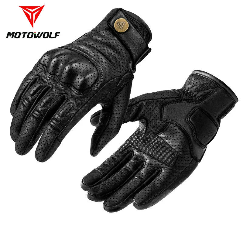 Motowolf Motorcycle Gloves Men Leather Gloves Knuckle Protect Riding Cycling Gloves Breathable Windproof Antislip Vintage Retro