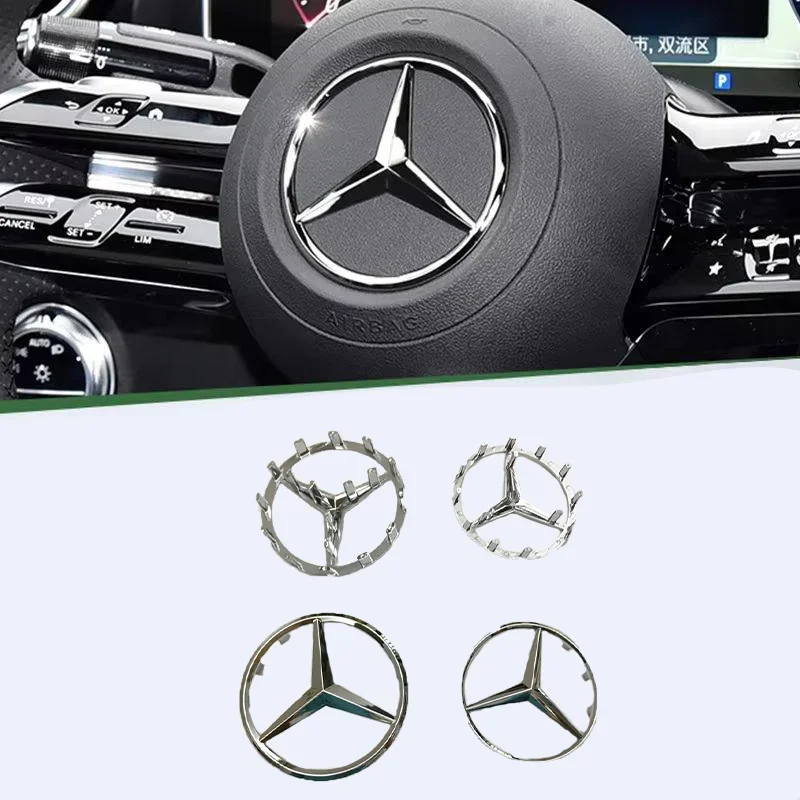 ABS 3D Star Logo Hollow Badge Sticker Car Steering Wheel Center Emblem For Mercedes Benz AMG GLK W202 W204 W210 W211 W212 W220