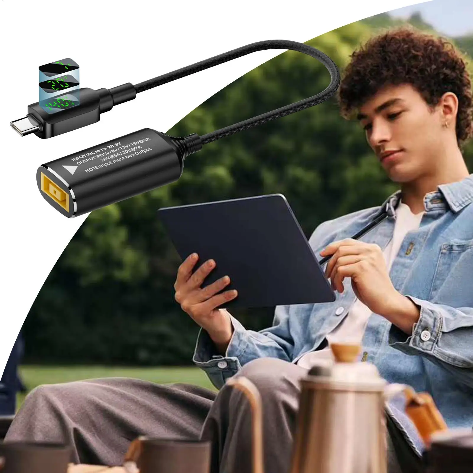 

DC To Type C Adapter 140W Jack Plug Converter With Digital Display Adapter Connector Cable For Travel Men Women Laptop Home