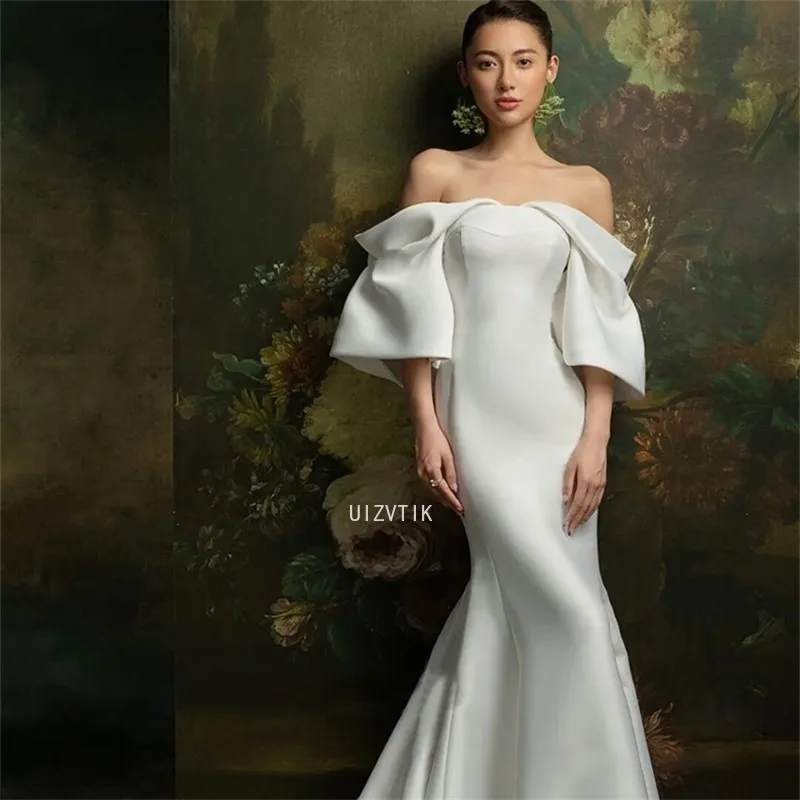 

Elegant White Mermaid Wedding Dresses Off Shoulder Customized Formal Photos Shoot Bridal Gown Party for Bride Robe De Mariee