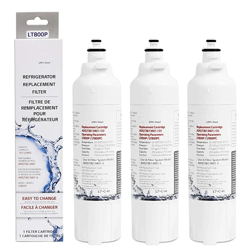 Refrigerator Water Filter ADQ73613401, Replacement for LG LT800P, LT800PC, ADQ736134, ADQ73613402, LSXS26326S, LSXS26366S,3 Pack