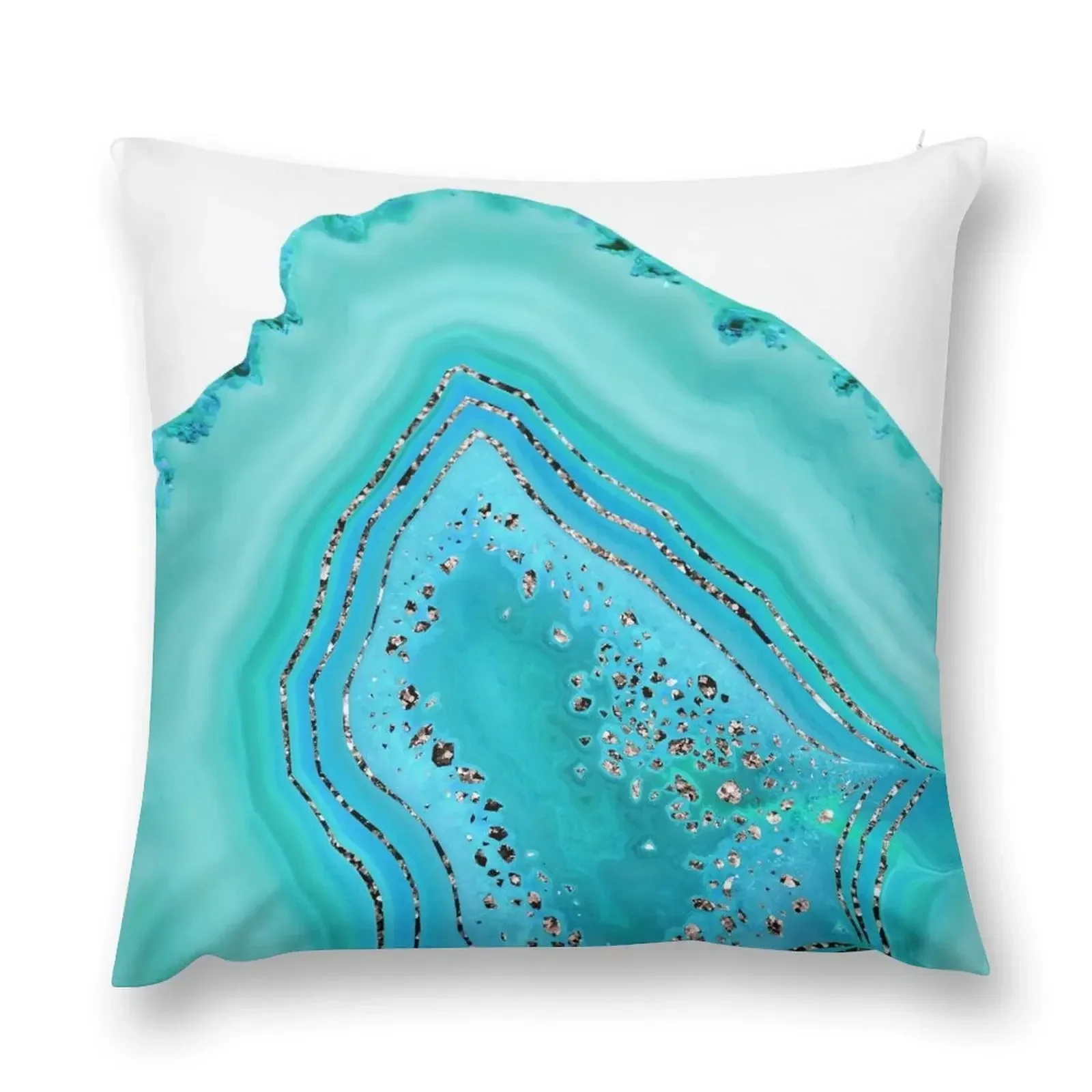 Soft Aqua Marine Rose Gold Agate Glam #1 (Photo of Glitter Only - Not Reflective) Throw Pillow Decorative Sofa Cushions pillow