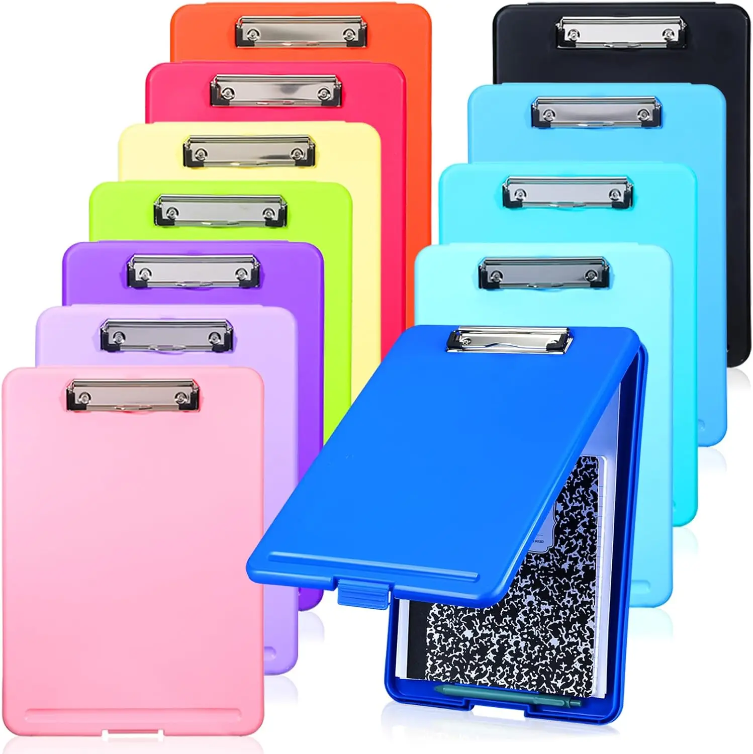 

12 Pack Plastic Clipboard with Storage Heavy Duty A4 Writing Board with Pen Holder for Office School