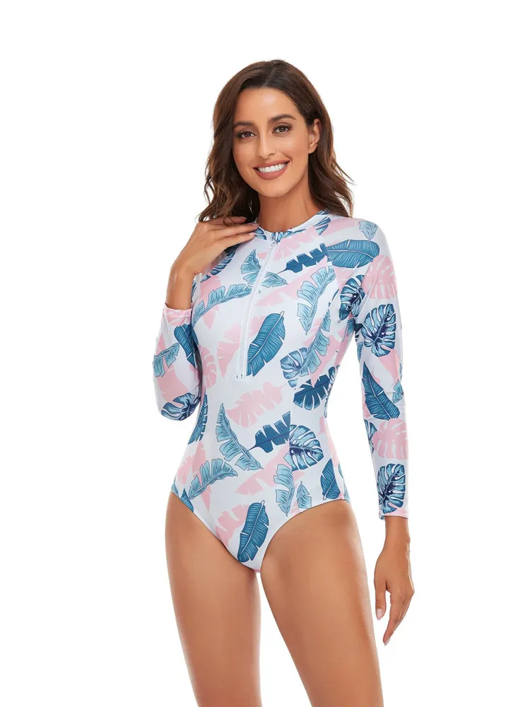 

Long Sleeve Swimwear Women 2024 Rash Guard Zipper Surfuit Woman Swimsuit One-Piece Bathing Suit Beach Wear Monokini Bikini