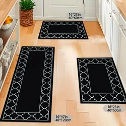 Black Geometric Pattern Kitchen Floor Mat Living Balcony Hallway Room Entrance Non-slip Rugs Bathroom Toilet Door Mat Home Decor