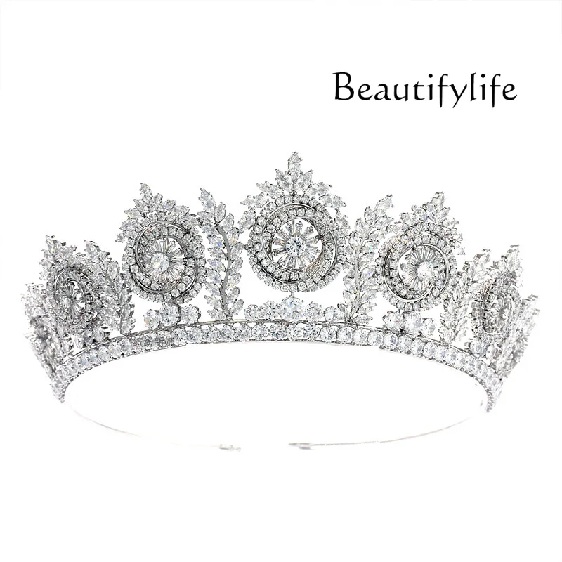 European and American Princess Luxury Super Shiny Crystal Zircon Crown Bridal Headdress Wedding Crown Headdress