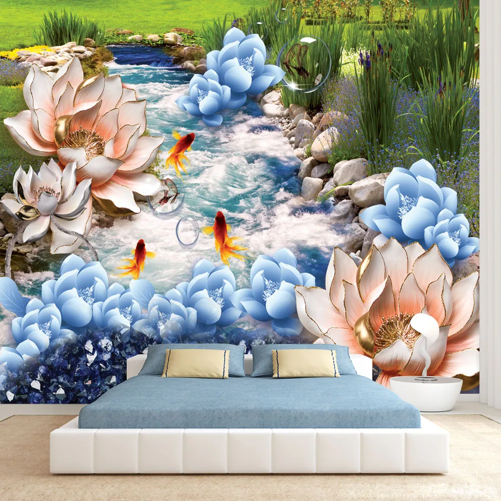 

Peel and Stick Optional Wallpapers for Living Room Decoration Bedroom Forest Water Lily Floral Wall Papers Home Decor Covering