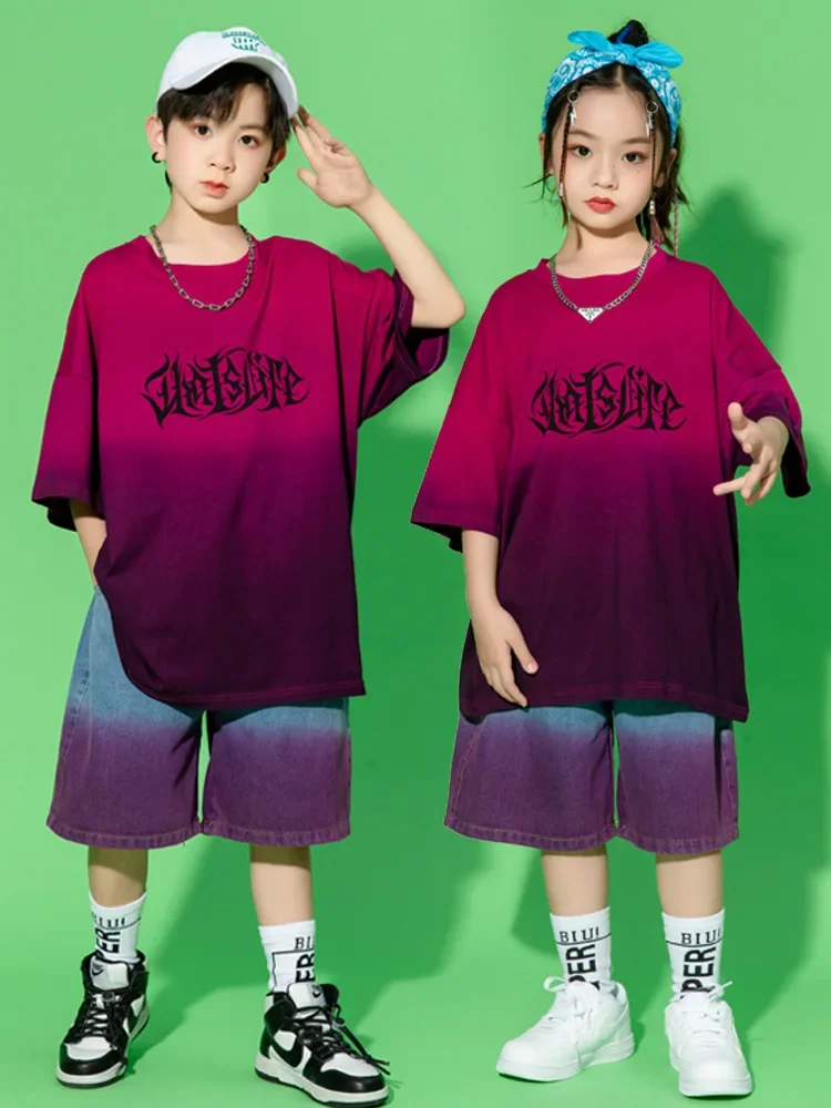 Kinder Hip Hop Kleidung Farbverlauf T-shirt Tops Kurze Hosen für Mädchen Jungen Tanz Kostüm Kleidung