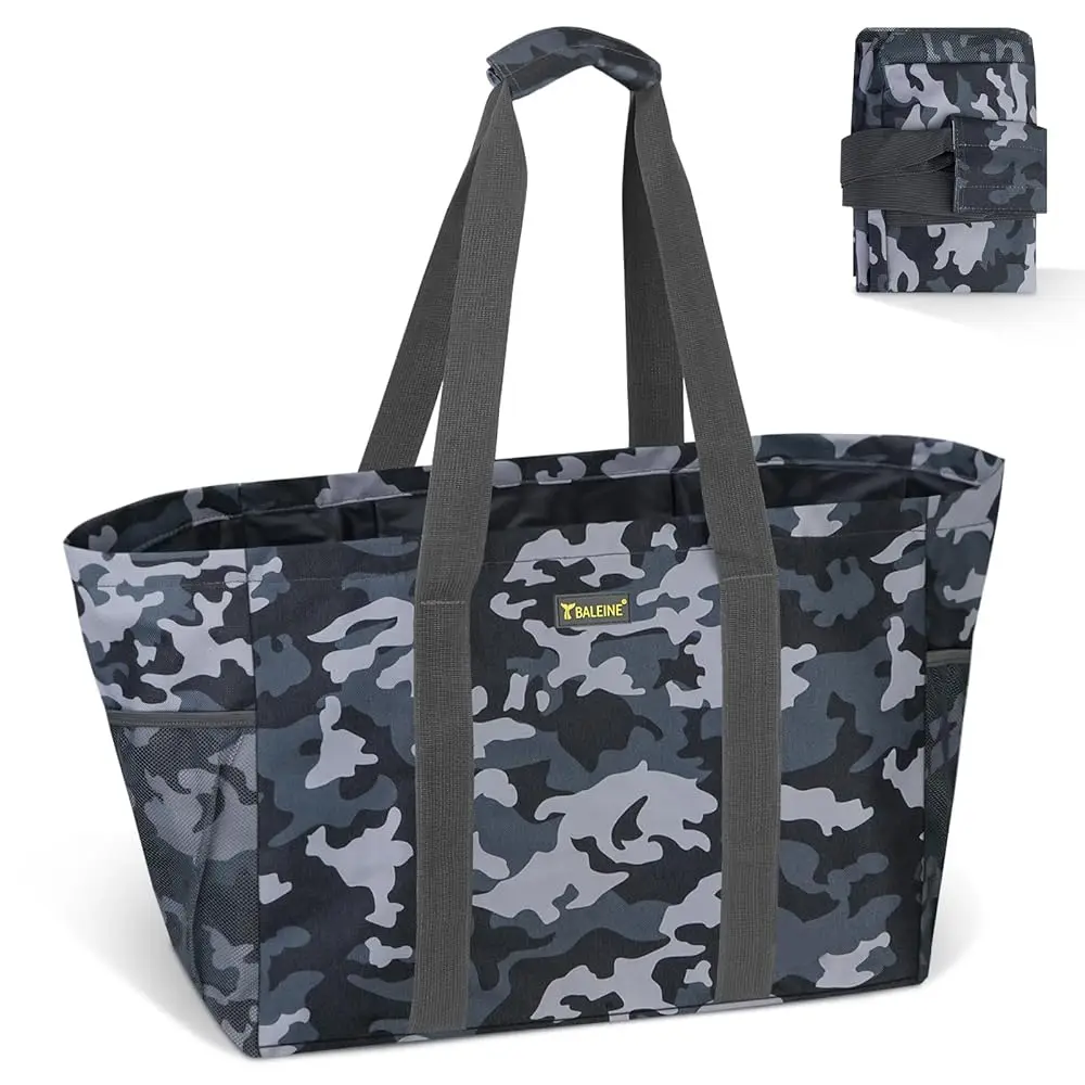 

Мягкая сумка-тоут для хранения объемом 9 галлонов, очень большая, складная, многоразовая (серый камуфляж)