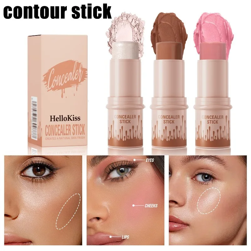 คอนทัวร์และไฮไลท์เตอร์แบบแท่ง อเนกประสงค์สำหรับการปรับรูปหน้าแบบมืออาชีพ บลัชออนและเพิ่มความคมชัด เครื่องสำอางครีมออลอินวัน