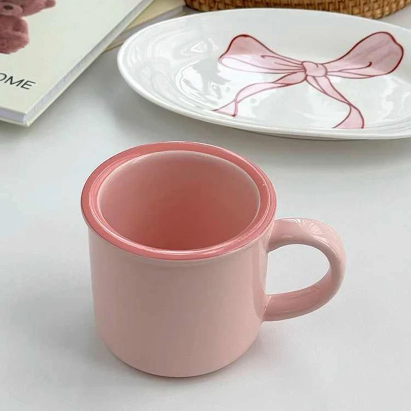 Pink Ceramic Cup Girls Cute Coffee Cups Breakfast Milk Oatmeal Mug Office Water Cup Birthday Gift Drinkware