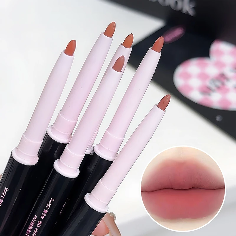 Double-Ended Waterproof Matte Lip Liner Pencil And Brush Outline Lipstick Long-Lasting Non-Stick Cup Natural Lip Makeup 3 Colors