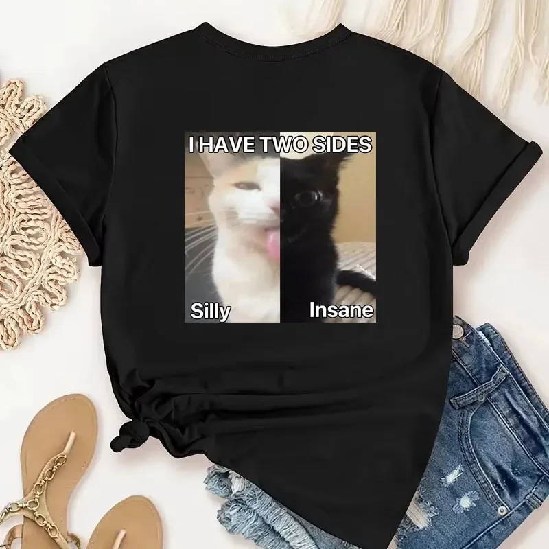 Funny Tees Oversized T-shirt I Hace Two Sides Silly Lnsane Meme Print Shirt Women Casual T Shirt Summer Tees Loose Short Sleeve