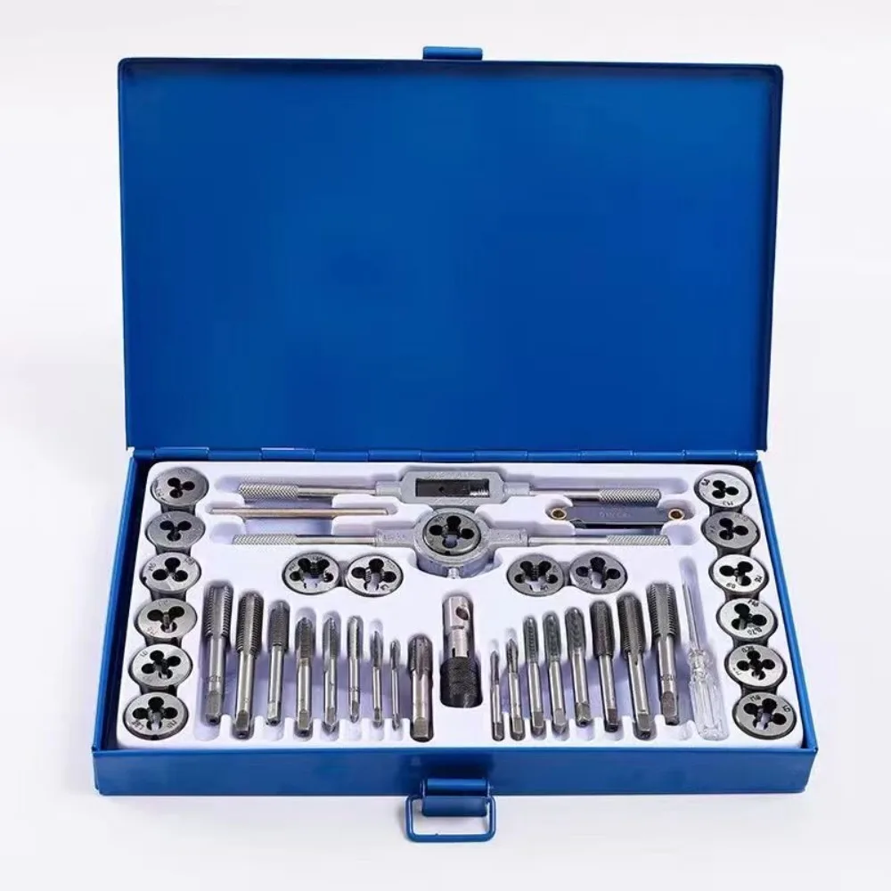 40Pc Tap and Die Set SAE Inch Size #4 To 1/2” Hand Threading Wrench Tools for Internal and External Threading