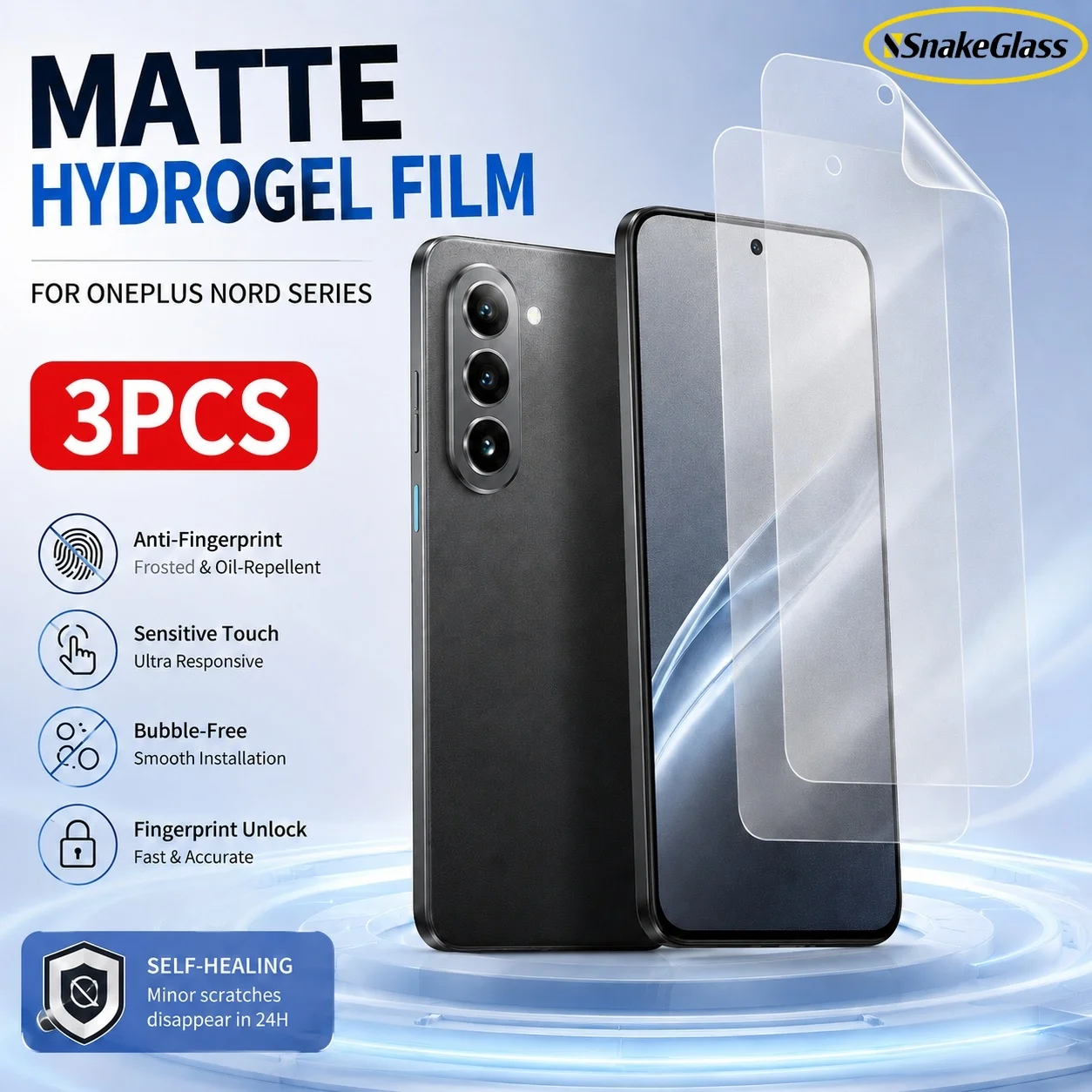 Película de hidrogel mate para OnePlus Nord 5 4 3 2T CE 5 4 3 2 Lite N300 N30 N20 N30 SE N10 5G, película antihuellas y antiarañazos, 3 uds.