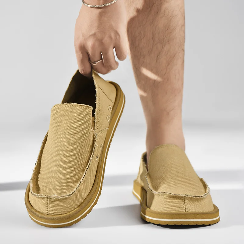Men's Vintage Raw Edge Fisherman Slip on Shoes Soft Canvas Loafers Large Sizes 39-47 Ultra Light Non Slip Casual Street Shoes