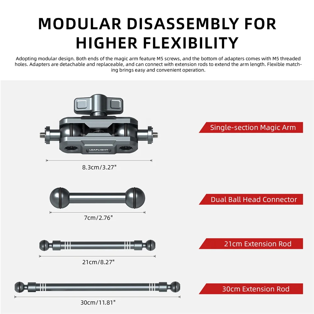 LEAPLIGHT 20mm Głowica Kulowa z Ruchomym Ramieniem do Kamery Monitora Telefonu Tabletu Magicarm Regulowany Uchwyt do Statywu Stabilizatora Gimbala — zdjęcie produktu 5