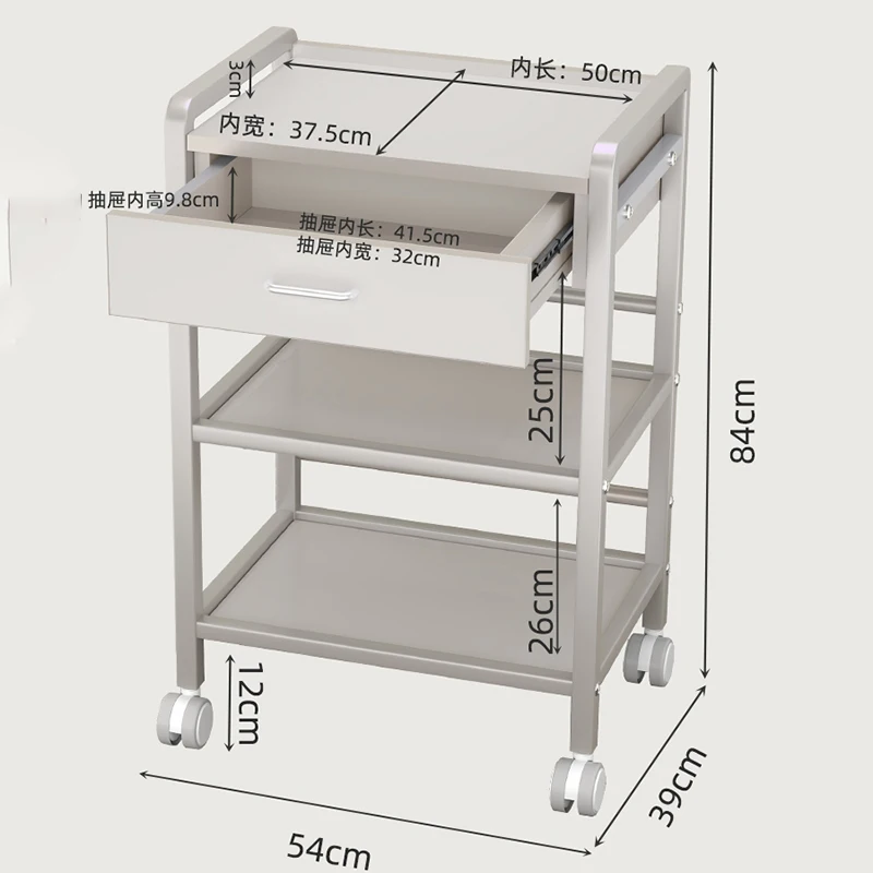 Trolly carrito auxiliar de Metal para salón de Belleza, mueble de acero inoxidable, ruedas de negocios, carrito de Belleza
