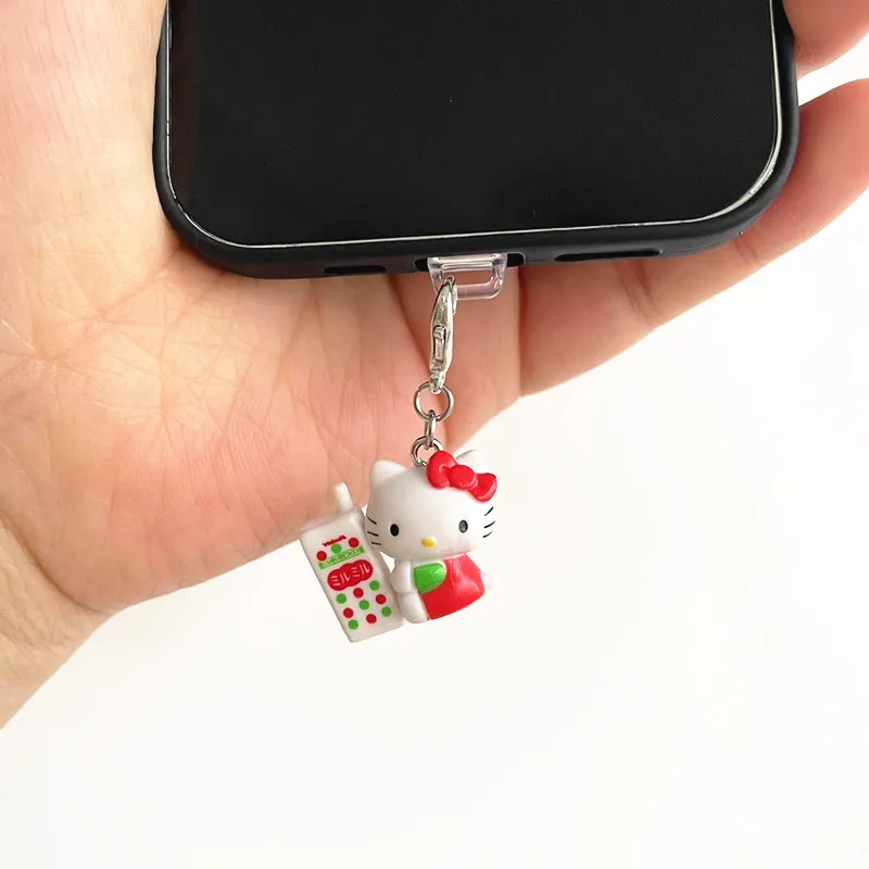 MINISO Żywiczne Zawieszki na Telefon Hello Kitty Zatyczki Przeciwkurzowe do iPhone 6-14 Port Ładowania Lightning Kreskówkowe Zatyczki Przeciwkurzowe Brelok Dekoracja